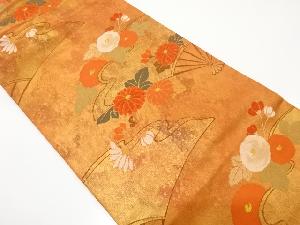 引箔 扇に菊模様織り出し 名古屋帯